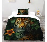 FIVERGIDEC Leopard Bedding Set Theme Bedspread Wild Jungle Animal Duvet Cover Set Chic Breathable Quilt Cover for Boys&Girls with Pillowcase Single（135x200cm）
