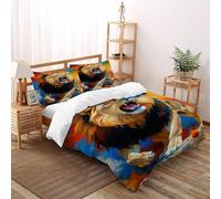 FIVERGIDEC Lion Colorful Bedding Set 3D Design Animal Theme Wildlife Duvet Cover Set 3 Pieces Microfiber Quilt Cover Suitable for Family,couple,children with Pillowcase Double（200x200cm）