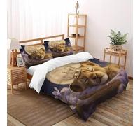 FIVERGIDEC Lion Cub Moon Bedding Set 3D Design Dreamy WildAnimalMoon Duvet Cover Set Microfiber Quilt Cover Suitable for Family,couple,children with Pillow Super King（260x220cm）