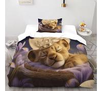 FIVERGIDEC Lion Cub Moon Bedding Set 3D Digital Printing Dreamy WildAnimalMoon Duvet Cover Set Microfiber Comforter Cover Universal for All Seasons Pillowcase Single（135x200cm）