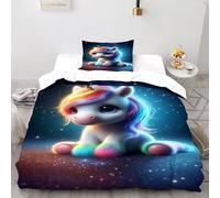 FIVERGIDEC Starry Sky Pegasus Bedding Set 3D Digital Printing Animal Theme Wildlife Duvet Cover Set Pillowcase Microfiber Quilt Cover Suitable for Family,couple,children Single（135x200cm）