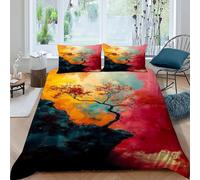 FIVERGIDEC Tree Rock Bedding Set 3D Digital Printing Landscape Illustrations Duvet Cover Set Pillowcase Microfiber Universal for All Seasons King(220x240cm)