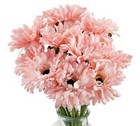 FiveSeasonStuff 10 Stems of Artificial Light Pink Silk Gerbera Flowers & Bouquet, for Home Shop Office Restaurant Wedding Party Décor/DIY Flower Arrangement Decoration, 32cm (12.6 inches)