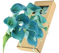 FiveSeasonStuff 10 Stems of Real Touch Calla Lilies Artificial Flower Bouquet, Perfect for Wedding, Bridal, Party, Home Office Décor DIY (Jade Blue)