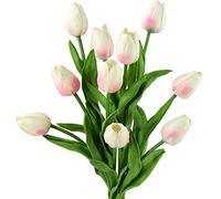 FiveSeasonStuff 10 Stems of Real Touch Tulip Artificial Flowers Bouquet, Perfect for Wedding, Bridal, Party, Home, Holidays, Garden, Birthday, Office Décor DIY (Blush Pink)