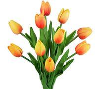 FiveSeasonStuff 10 Stems of Real Touch Tulip Artificial Flowers Bouquet, Perfect for Wedding, Bridal, Party, Home, Holidays, Garden, Birthday, Office Décor DIY (Sunset)