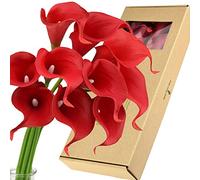 FiveSeasonStuff 10 Stems Real Touch Calla Lilies Artificial Flower Bouquet, Perfect Wedding, Bridal, Party, Home Office Décor DIY (Red)