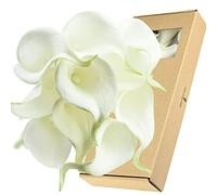 FiveSeasonStuff 10 Stems Real Touch Calla Lilies Artificial Flower Bouquet, Perfect Wedding, Bridal, Party, Home Office Décor DIY (White & White Pistil)