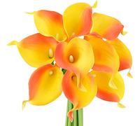 FiveSeasonStuff 10 Stems Real Touch Calla Lilies Artificial Flower Bouquet, Perfect Wedding, Bridal, Party, Home Office Décor DIY (Sunset)