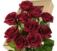 FiveSeasonStuff 10 Stems Real Touch Roses Artificial Flower Silk Roses ‘Petals Feel and Look like Fresh Roses' Bouquet of Flowers Floral Arrangements (Dark Red #3)