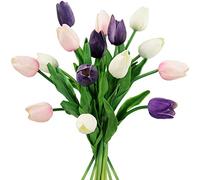 FiveSeasonStuff 15 Stems of Real Touch Tulip Artificial Flowers Bouquet, Perfect for Wedding, Bridal, Party, Home, Holidays, Garden, Birthday, Office Décor DIY (Beyond Purple)