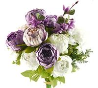 FiveSeasonStuff 2 Bouquet of Peony Silk Artificial Flowers and Hydrangeas/Perfect for Wedding, Bridal, Party, Home, Office Décor (Light Purple & White (2 Bundles))