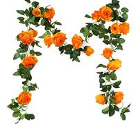 FiveSeasonStuff 2 Orange Artificial Flower Garlands, Silk Rose Vine Leaves Hanging Plant Foliage for Home Wedding Garden Trellis Gazebo Party Wall Decoration 4.4 metres (14.4 feet)
