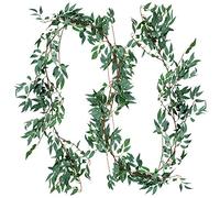 FiveSeasonStuff 2 Pcs Willow Leaves Garland Artificial Silk Leaves Vine (3.4 metres) Hanging Decorations for Home Wall Decoration, Wedding Decor, Bridal, Wreaths (foggy green) 2pcs
