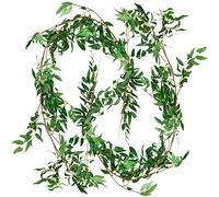 FiveSeasonStuff 2 Pcs Willow Leaves Garland Artificial Silk Leaves Vine (3.4 metres) Hanging Decorations for Home Wall Decoration, Wedding Decor, Bridal, Wreaths (Willow Leaves (green) 2pcs)