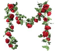 FiveSeasonStuff 2 Red Artificial Flower Garlands, Silk Rose Vine Leaves Hanging Plant Foliage for Home Wedding Garden Trellis Gazebo Party Wall Decoration 4.4 metres (14.4 feet)