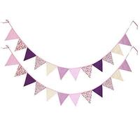 FiveSeasonStuff 2 x Double Sided Cotton Fabric Bunting Flags, Triangle Banners Garlands, Decoration Party Supplies (Purple, Total 24 Flags, 4.8m length)