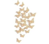 FiveSeasonStuff 24pcs 3D Champagne Gold Mirror Hollow Butterfly Wall Stickers
