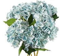 FiveSeasonStuff 5 Stems Silk Artificial Hydrangea Flowers, ‘’Life-Size’’ Blue Bouquet, Floral Arrangement, Floral Arrangement Decoration 47cm