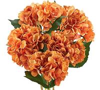 FiveSeasonStuff 5 Stems Silk Artificial Hydrangea Flowers, ‘’Life-Size’’ Orange Bouquet, Floral Arrangement, Floral Arrangement Decoration 47cm