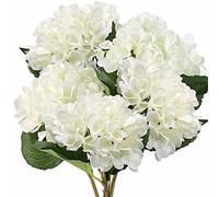 FiveSeasonStuff 5 Stems Silk Artificial Hydrangea Flowers, ‘’Life-Size’’ White Bouquet, Floral Arrangement, Floral Arrangement Decoration 47cm
