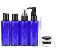 FiveSeasonStuff 9 Piece 3.5 fl oz (100ml) Travel Size Toiletries Leakproof Containers Travel Bottles Set with Bag and Labels (Blue & Black)