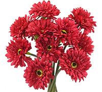 FiveSeasonStuff Artificial Flowers Silk Gerbera Red Bouquet 10 Stems | for Wedding Home Shop Office Restaurant Party Décor | DIY Flowerss Arrangement Decoration 32cm (12.6 inches)