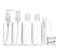 FiveSeasonStuff Leakproof Travel Bottles Set - 9pcs 100ml with Clear Bag & Labels - Refillable Toiletry for Holiday, Gym, Travel, Airport Liquids (Transparent)