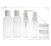 FiveSeasonStuff Mini Travel Bottles Set - 7pcs 50ml Leakproof Toiletry Containers with Clear Zip Bag, Labels & Spatula - Refillable Travel Size for Holiday, Hand Luggage, Toiletries