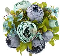 FiveSeasonStuff Mixed Blue Artificial Peony and Hydrangea Bouquet, Silk Flower Arrangement with Greenery for Home Interiors and Display Styling