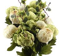 FiveSeasonStuff Mixed Cream Beige and Moss Green Vintage Artificial Silk Flower Peonies 2 Bouquets Floral