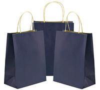 FiveSeasonStuff Pack of 24 Small Navy Kraft Paper Carrier Bags with Reinforced Twisted Handles (15 x 8 x 21cm / 5.9’’ x 3.1’’ x 8.3