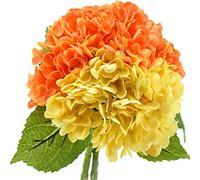 FiveSeasonStuff Real Touch Silk Orange Yellow Mix Hydrangea Flowers, 2 Large Long Stems Artificial Flowers for Floral Decoration Arrangements
