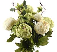 FiveSeasonStuff Vintage Artificial Flowers Green & Beige Peony and Hydrangeas (1 Bouquet)