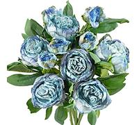 FiveSeasonStuff Vintage Dusty Blue Peonies Artificial Silk Flowers Arrangement with 6 Stems, Wedding Bridesmaids Bouquet Bridal Showers