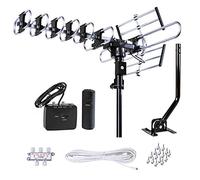 FiveStar Outdoor HD TV Antenna Strongest Up to 200 Miles Long Range with Motorized 360 Degree Rotation, UHF/VHF/FM Radio Infrared Remote Control with Installation Kit and Jpole