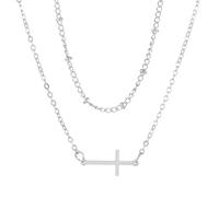 Fivexing Cross Necklace for Women, Double Layer Chain, Irregular Necklace, Fashion, Y2k Silver Necklace, Short Chain, Women Jewelry, Small-scale, Steel Alloy, No Gemstone