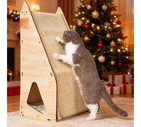 FIVLOCCEN Enhanced Wood-Framed Cat Scratching Post: Modern Sisal Cat Scratcher, Integrated Scratch Post Pad House Condo Tunnel Bed. All-in-One Space Saver for Multi-Cat & Budget-Friendly Homes (32in)