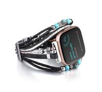 Fivoilin Leather Bracelet Compatible with Fitbit Versa 4/Versa 3 Bands/Sense 2/Sense Bands for Women, Multilayer Wrap Boho Strap Wristband for Fitbit Smartwatch, Black