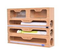 Fivtsme 5-in-1 Bamboo Foil Dispenser with Cutter, Cling Film Dispenser, Food Storage Bag Organizer