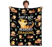 Fiwbnasz Bearded Dragon Gifts, Lovers, Reptile Lover Gifts for Kids, Kids Blanket for Boys/Son, Just A Boy Who Love Bearded Dragons, Reptile Blanket 40" X 50"