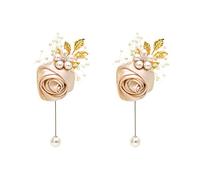 Fiwisora Boutonniere 2PCS Satin Rose Gold Accent Men's Boutonniere Champagne Groom Lapel Pin Flower Bridegroom Boutonniere for Wedding Prom Party Dancing