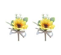 Fiwisora Sunflower 2 Pcs Set Real Looking Artificial Flower Men's Boutonniere Groom Lapel Pin Flower Bridegroom Boutonniere for Wedding Prom Party Graduation Dancing