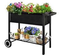 Fiwithy Raised Garden Bed with Legs for Outdoor Plants, Standing Elevated Planter Box Cart on Wheels for Vegetables Flower Herb Patio, Black