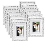 Fiwochic 12 Pack 2 x 3 Inch White Silver Small Picture Frames Bulk Vintage Mini Antique Ornate Retro Baroque Photo Frames with Backboard for Wall Hanging Tabletop Home Decor Wedding Christmas Display