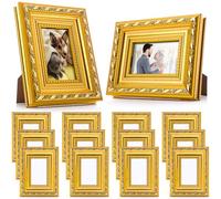 Fiwochic 12 Pcs 2 x 3 Inch Small Gold Picture Frames Bulk Mini Vintage Antique Ornate Retro Baroque Photo Frames with Backboard for Wall Hanging Tabletop Home Decor Wedding Christmas Display