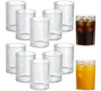 Fiwochic 12 Pcs Ribbed Wine Glasses 7oz Reusable Clear Plastic Wine Cups Bulk Vintage Cocktail Glassware Drinking Cups for Ice Coffee Highball Ripple Drinkware Party Wedding Home Bar Beverages