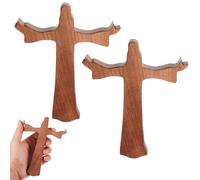 Fiwochic 2 Pack, 5 Inch Wood Wall Cross Carved Crucifix Jesus for Wall, Cross from Holy Land, Catholic Christian Home Decor, Sapele Wood Bethlehem for Christmas Baptism Gift