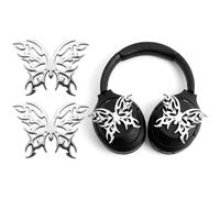 Fiwochic 2 Pack Silver Butterflies Decor Headphone Accessories Cute Metal Y2k Cyber Headphone Attachment Accessories Birthday Christmas Gamer Gift for Her Women Gamers Streamers
