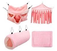 Fiwochic 4 in 1 Ferret Rat Hammock Set Small Pets Cage Accessories Rat Chinchilla Guinea Pig Hideout Washable Soft Hamster Toys Hanging Tunnels Mats Curtains for Animals Pet Bunny Sugar Glider Gifts